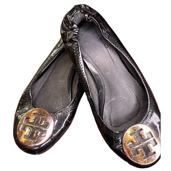 Tory Burch Black Reva Logo Ballet Flat Size 36 - Picture 2 of 9